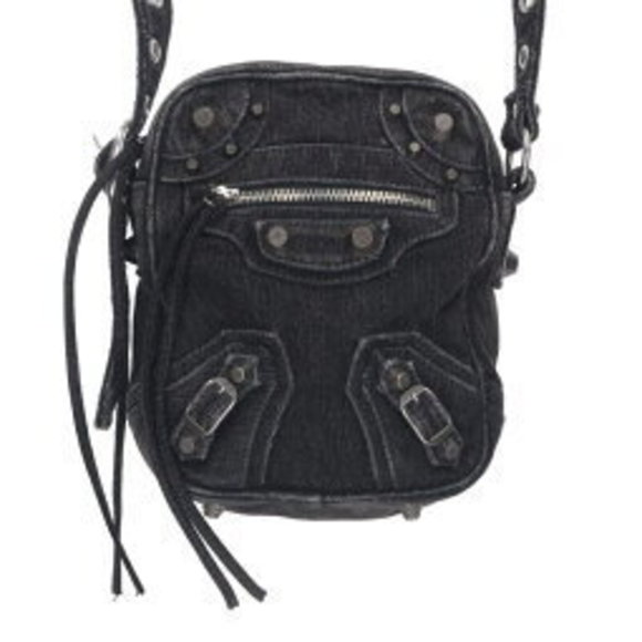 Balenciaga LE CAGOLE Studded Denim Shoulder Bag Black - Picture 1 of 5